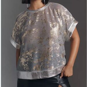 Pilcro Silver Short Sleeve Top with Gold Foil Accents